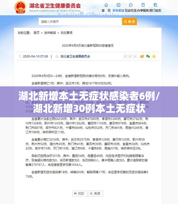 湖北新增本土无症状感染者6例/湖北新增30例本土无症状