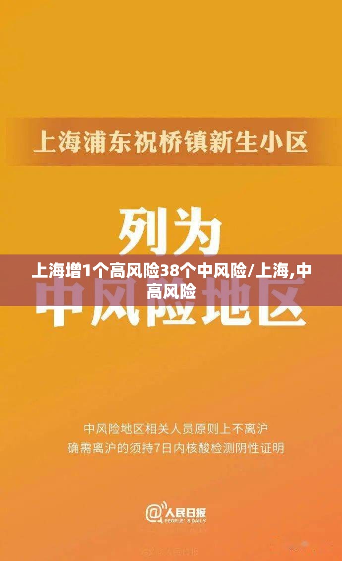 上海增1个高风险38个中风险/上海,中高风险
