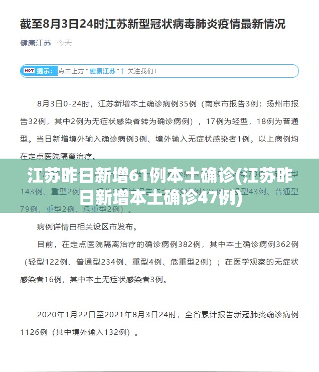 江苏昨日新增61例本土确诊(江苏昨日新增本土确诊47例) 江苏昨日新增61例本土确诊(江苏昨日新增本土确诊47例)