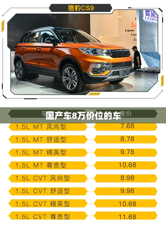 国产车8万价位的车