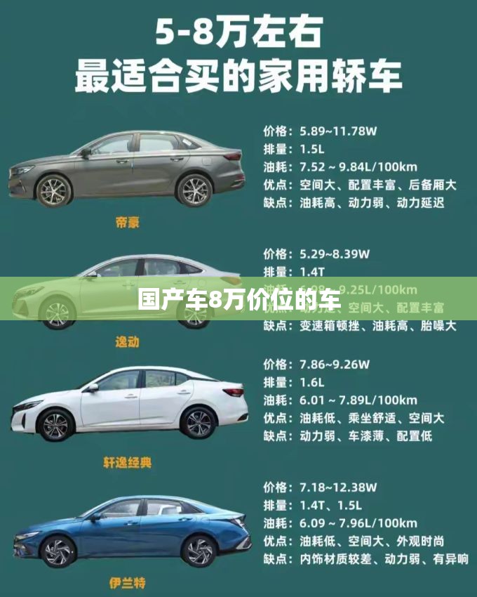 国产车8万价位的车