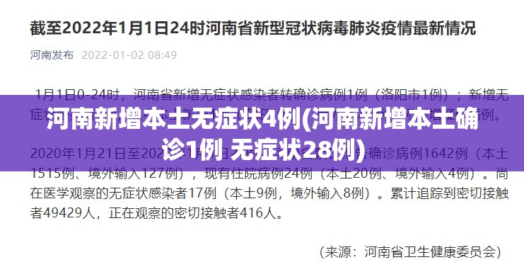 河南新增本土无症状4例(河南新增本土确诊1例 无症状28例) 河南新增本土无症状4例(河南新增本土确诊1例 无症状28例)