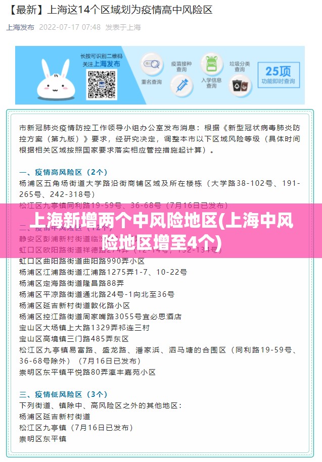 上海新增两个中风险地区(上海中风险地区增至4个) 上海新增两个中风险地区(上海中风险地区增至4个)