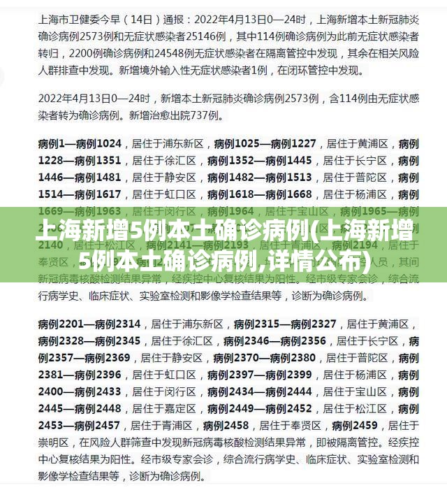上海新增5例本土确诊病例(上海新增5例本土确诊病例,详情公布)