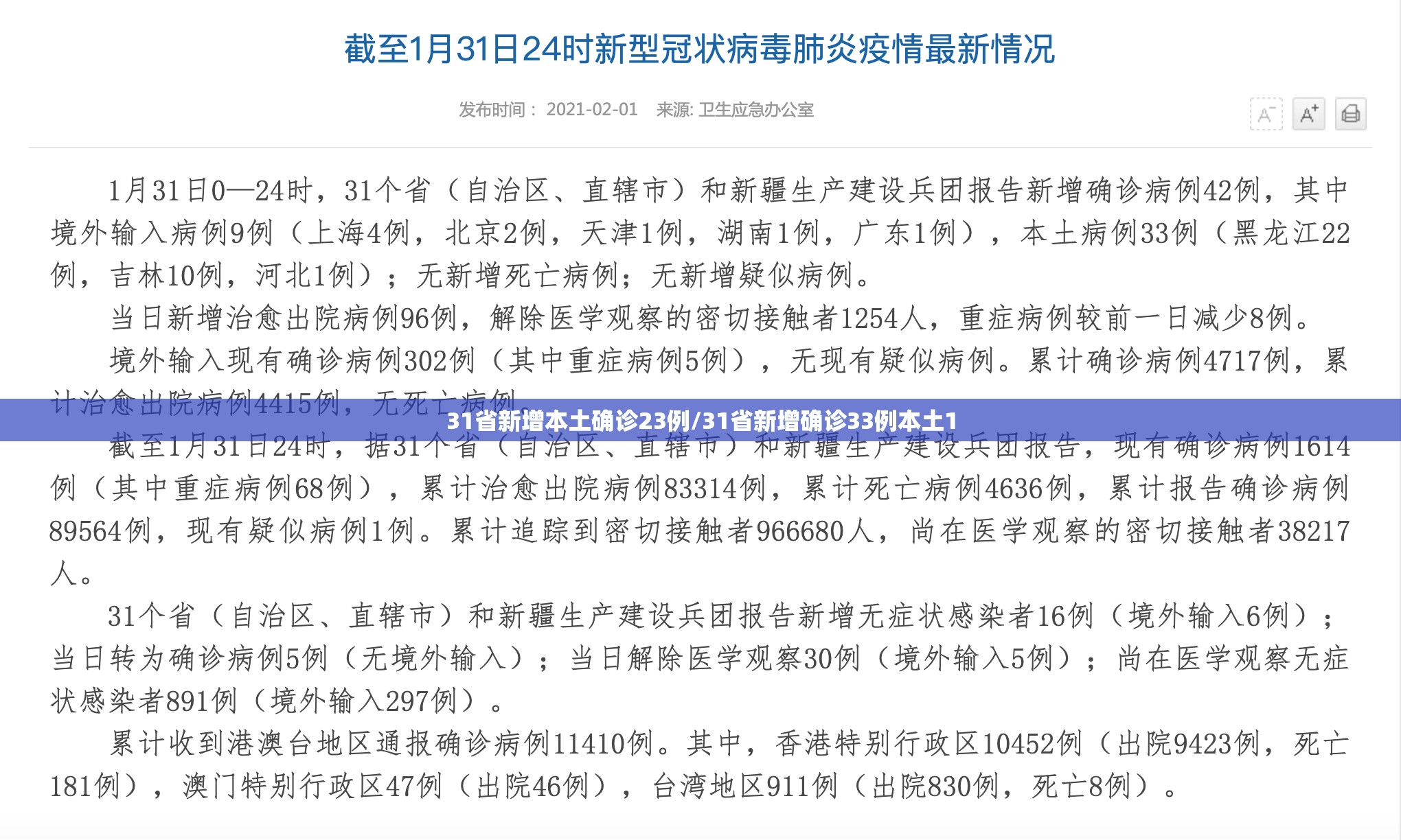 31省新增本土确诊23例/31省新增确诊33例本土1 31省新增本土确诊23例/31省新增确诊33例本土1
