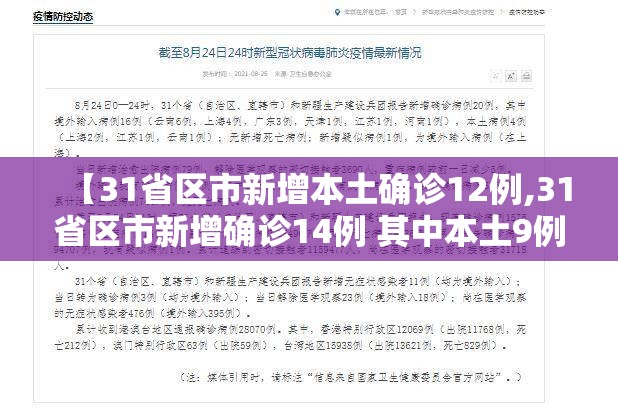 【31省区市新增本土确诊12例,31省区市新增确诊14例 其中本土9例】 【31省区市新增本土确诊12例,31省区市新增确诊14例 其中本土9例】