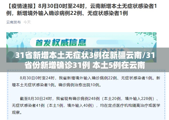 31省新增本土无症状3例在新疆云南/31省份新增确诊31例 本土5例在云南