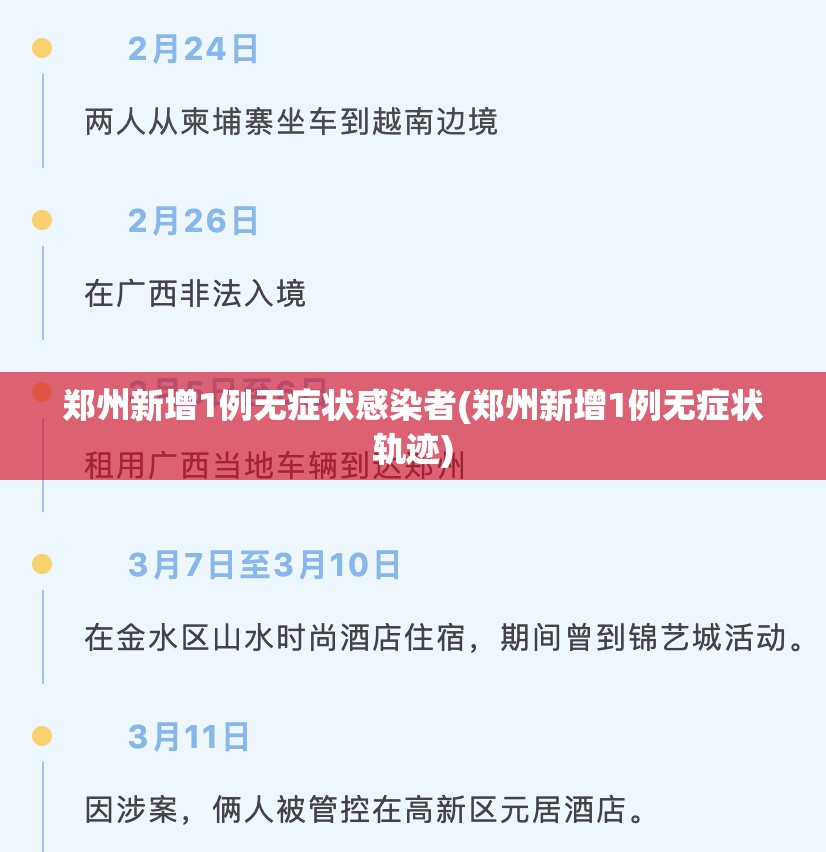 郑州新增1例无症状感染者(郑州新增1例无症状轨迹) 郑州新增1例无症状感染者(郑州新增1例无症状轨迹)