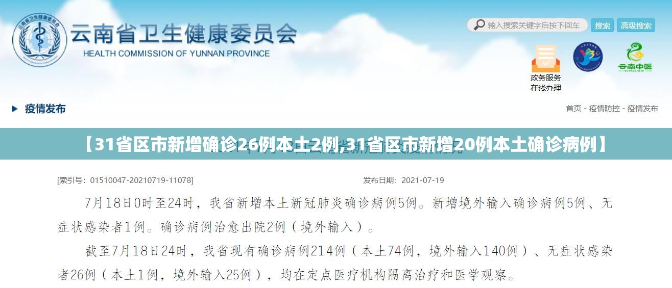 【31省区市新增确诊26例本土2例,31省区市新增20例本土确诊病例】 【31省区市新增确诊26例本土2例,31省区市新增20例本土确诊病例】