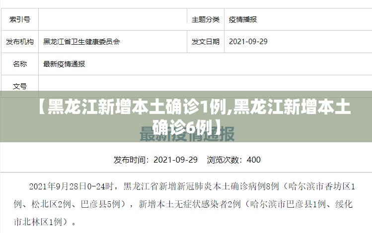 【黑龙江新增本土确诊1例,黑龙江新增本土确诊6例】