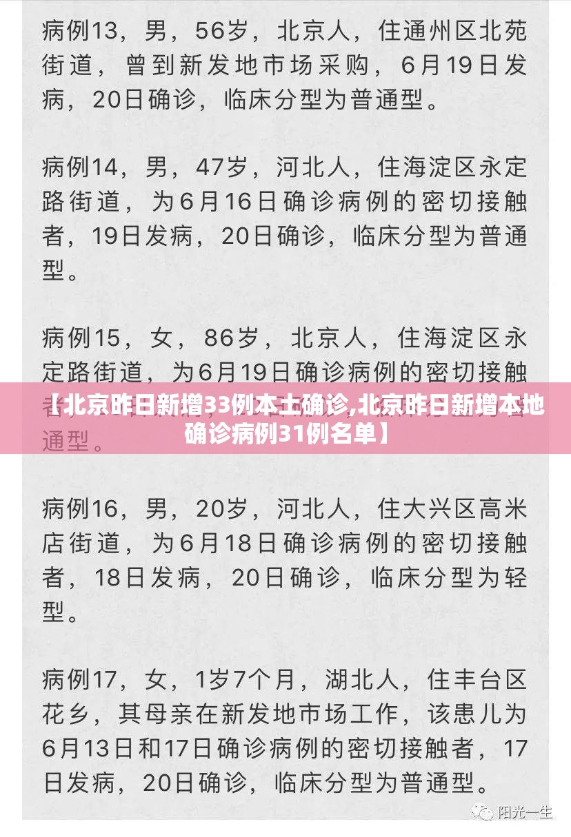 【北京昨日新增33例本土确诊,北京昨日新增本地确诊病例31例名单】 【北京昨日新增33例本土确诊,北京昨日新增本地确诊病例31例名单】