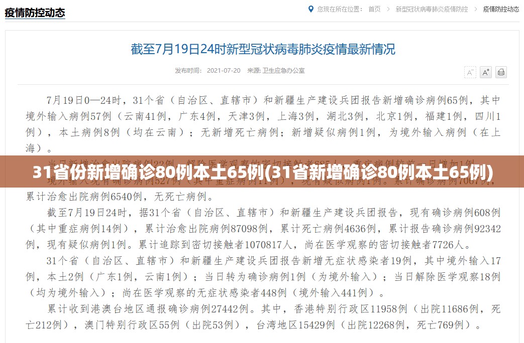 31省份新增确诊80例本土65例(31省新增确诊80例本土65例) 31省份新增确诊80例本土65例(31省新增确诊80例本土65例)