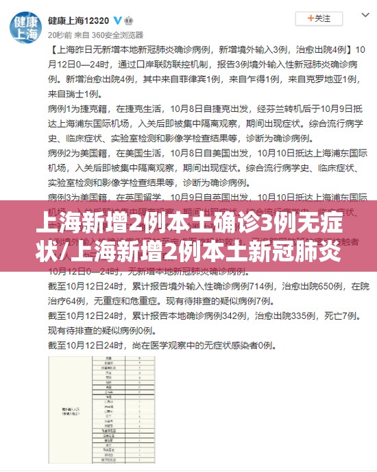 上海新增2例本土确诊3例无症状/上海新增2例本土新冠肺炎确诊病例