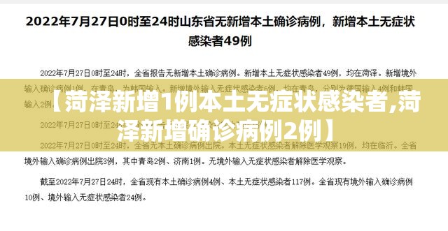 【菏泽新增1例本土无症状感染者,菏泽新增确诊病例2例】 【菏泽新增1例本土无症状感染者,菏泽新增确诊病例2例】