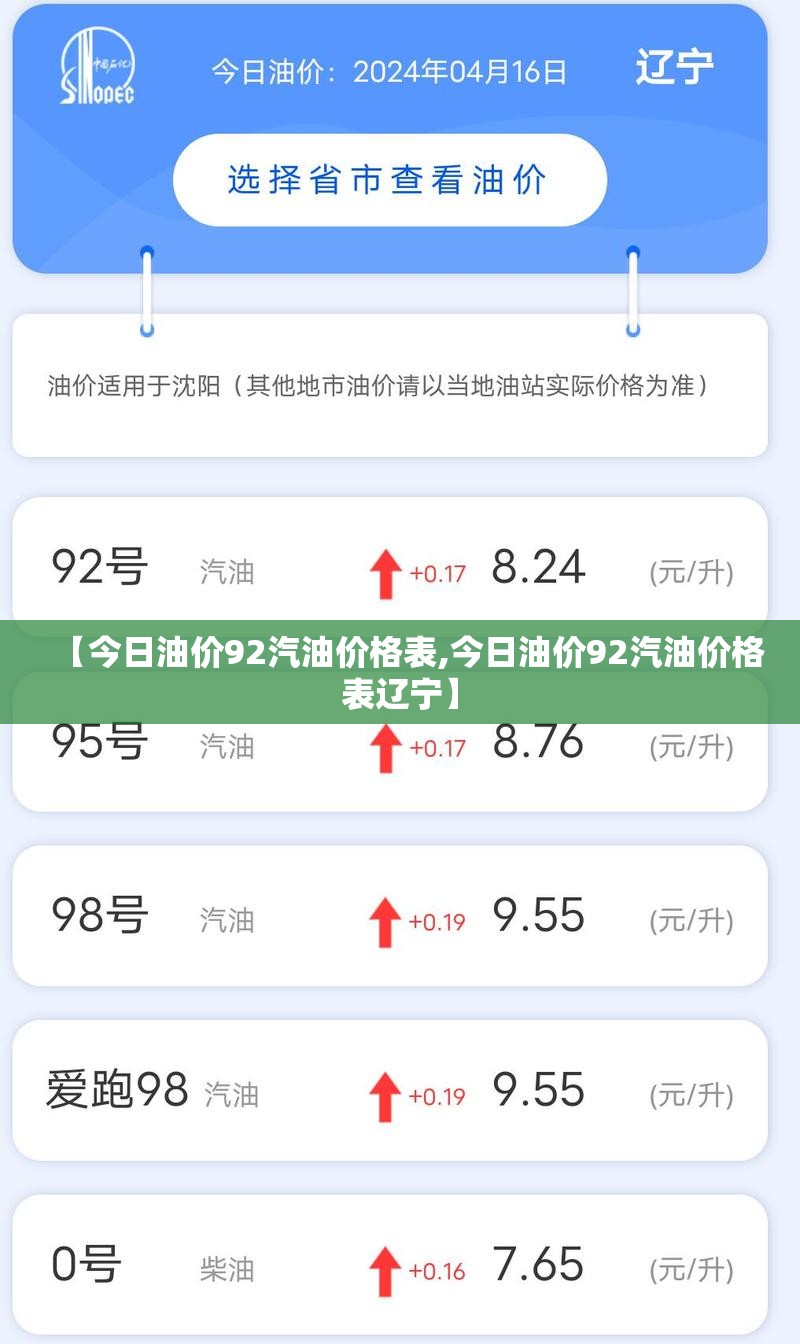 【今日油价92汽油价格表,今日油价92汽油价格表辽宁】