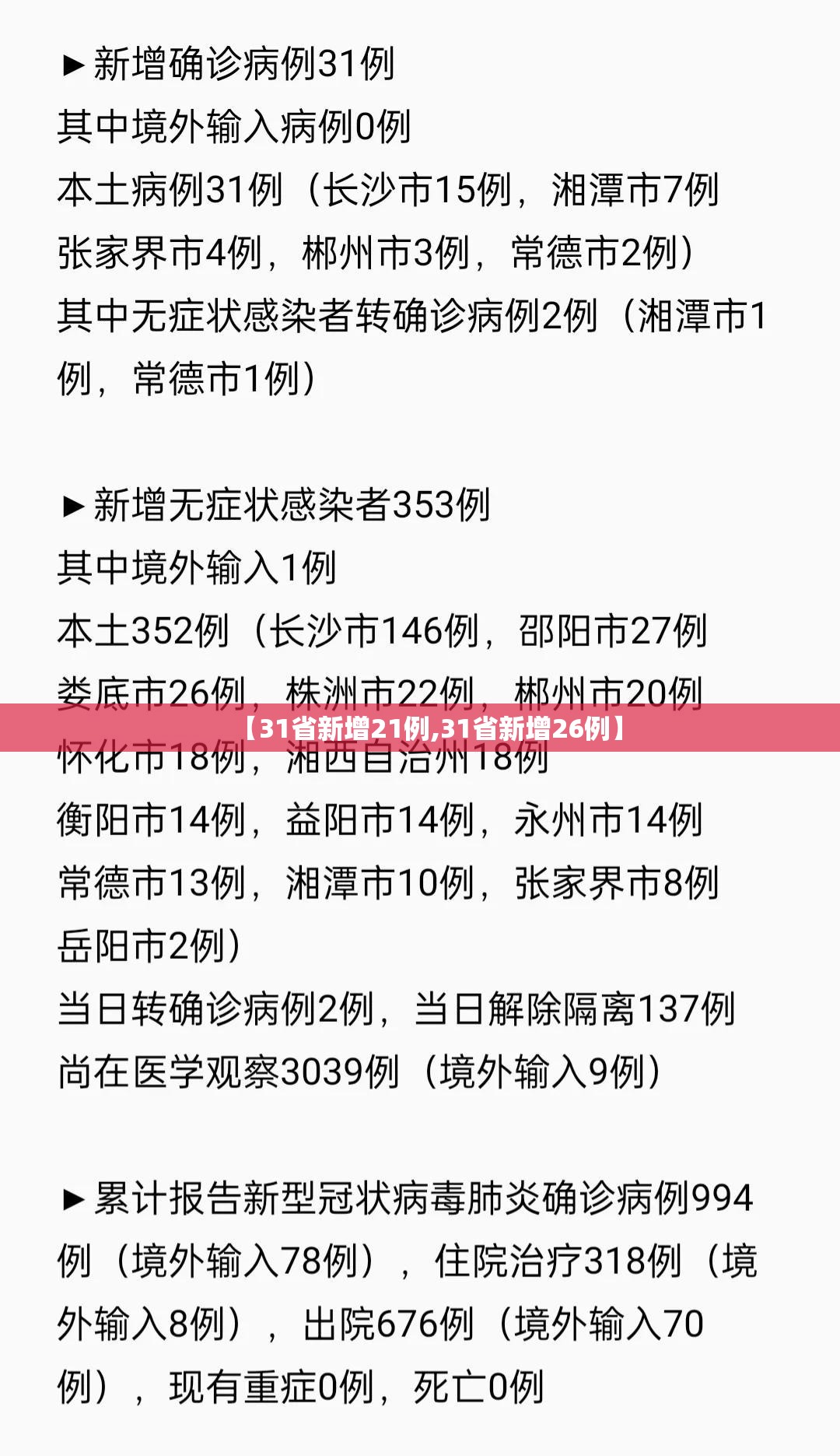 【31省新增21例,31省新增26例】 【31省新增21例,31省新增26例】