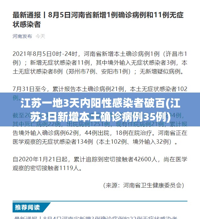 江苏一地3天内阳性感染者破百(江苏3日新增本土确诊病例35例)