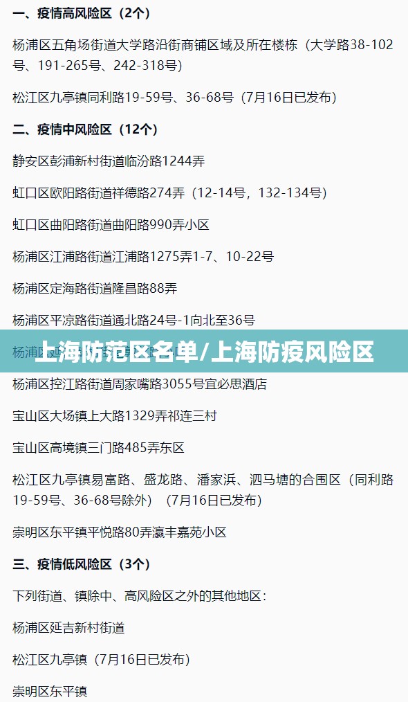 上海防范区名单/上海防疫风险区 上海防范区名单/上海防疫风险区