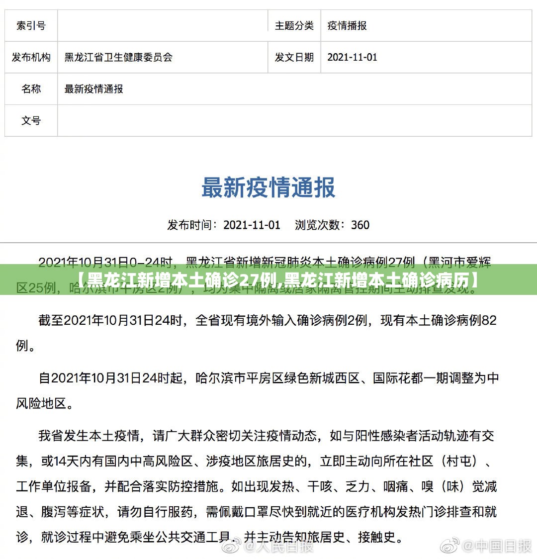 【黑龙江新增本土确诊27例,黑龙江新增本土确诊病历】 【黑龙江新增本土确诊27例,黑龙江新增本土确诊病历】