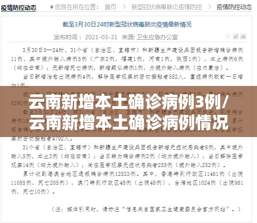 云南新增本土确诊病例3例/云南新增本土确诊病例情况 云南新增本土确诊病例3例/云南新增本土确诊病例情况