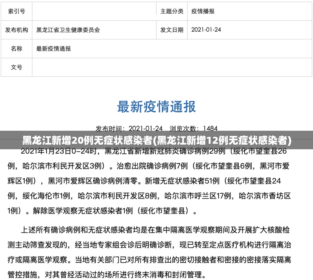 黑龙江新增20例无症状感染者(黑龙江新增12例无症状感染者) 黑龙江新增20例无症状感染者(黑龙江新增12例无症状感染者)