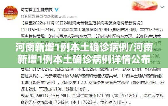 河南新增1例本土确诊病例/河南新增1例本土确诊病例详情公布 新闻 河南新增1例本土确诊病例/河南新增1例本土确诊病例详情公布 新闻