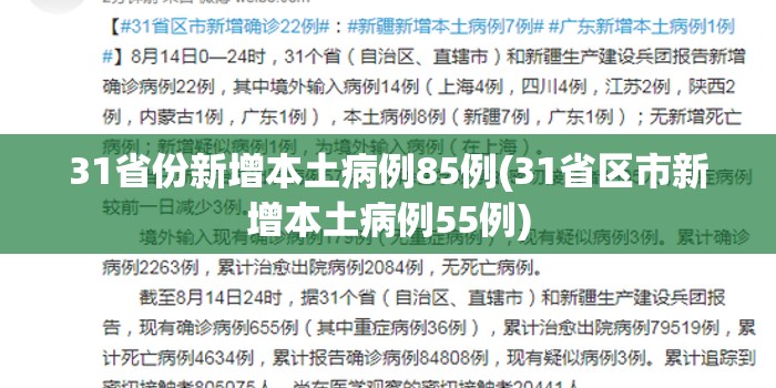 31省份新增本土病例85例(31省区市新增本土病例55例) 31省份新增本土病例85例(31省区市新增本土病例55例)