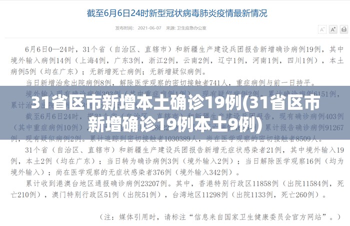 31省区市新增本土确诊19例(31省区市新增确诊19例本土9例) 31省区市新增本土确诊19例(31省区市新增确诊19例本土9例)
