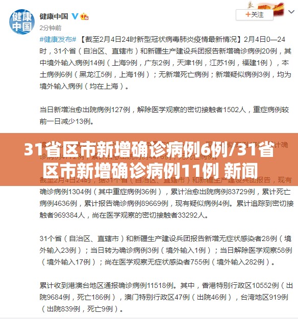 31省区市新增确诊病例6例/31省区市新增确诊病例11例 新闻 31省区市新增确诊病例6例/31省区市新增确诊病例11例 新闻