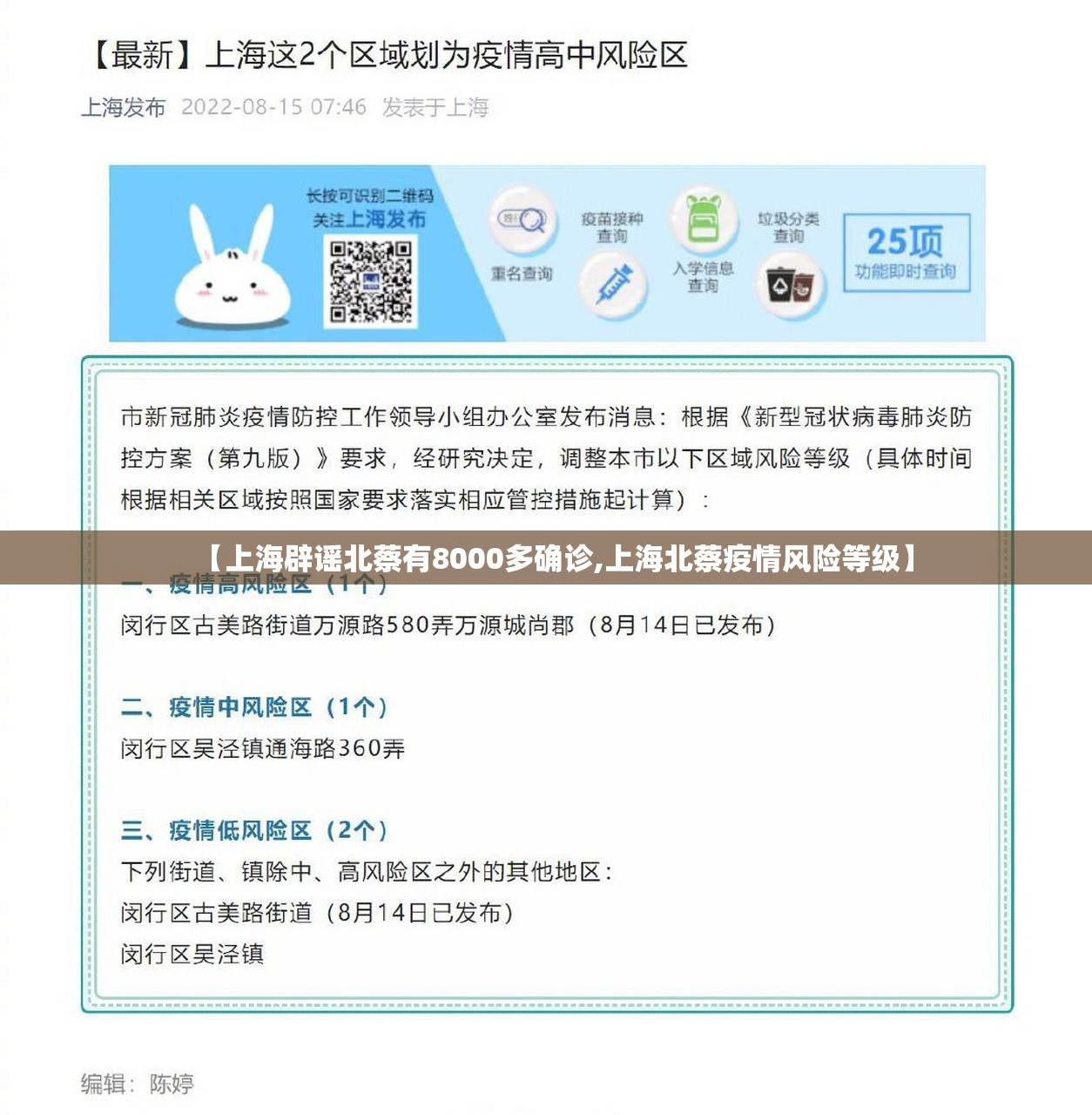 【上海辟谣北蔡有8000多确诊,上海北蔡疫情风险等级】
