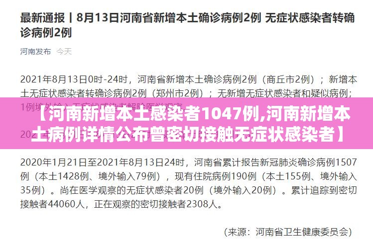 【河南新增本土感染者1047例,河南新增本土病例详情公布曾密切接触无症状感染者】 【河南新增本土感染者1047例,河南新增本土病例详情公布曾密切接触无症状感染者】
