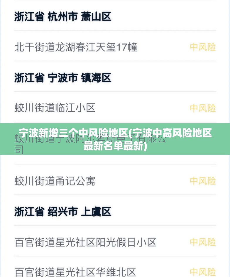 宁波新增三个中风险地区(宁波中高风险地区最新名单最新)