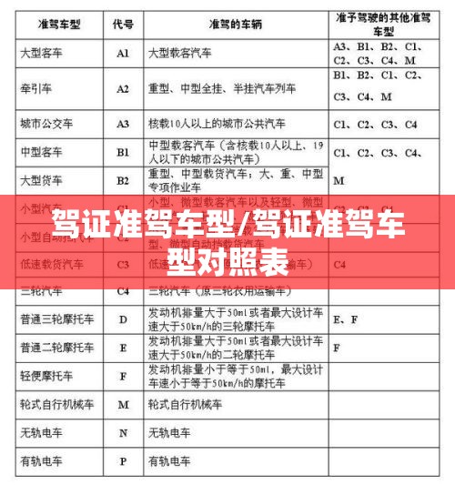 驾证准驾车型/驾证准驾车型对照表