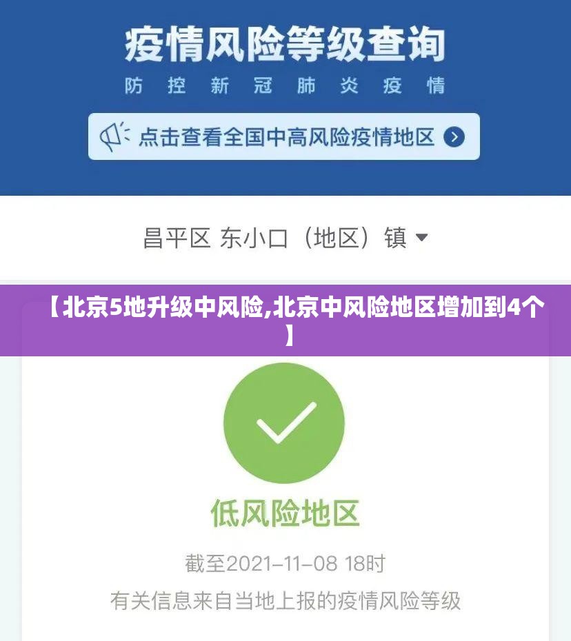 【北京5地升级中风险,北京中风险地区增加到4个】 【北京5地升级中风险,北京中风险地区增加到4个】