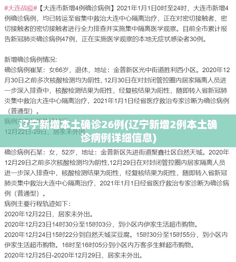 辽宁新增本土确诊26例(辽宁新增2例本土确诊病例详细信息) 辽宁新增本土确诊26例(辽宁新增2例本土确诊病例详细信息)