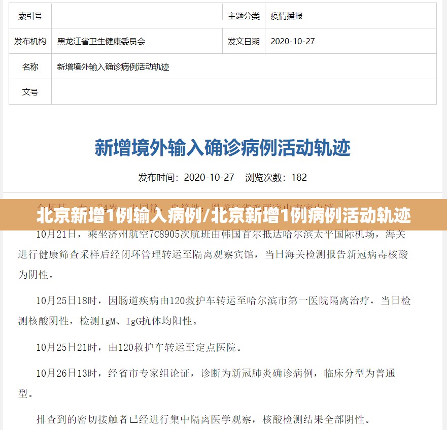 北京新增1例输入病例/北京新增1例病例活动轨迹 北京新增1例输入病例/北京新增1例病例活动轨迹