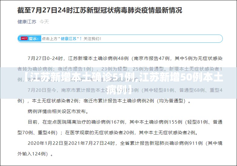 【江苏新增本土确诊51例,江苏新增50例本土病例】 【江苏新增本土确诊51例,江苏新增50例本土病例】