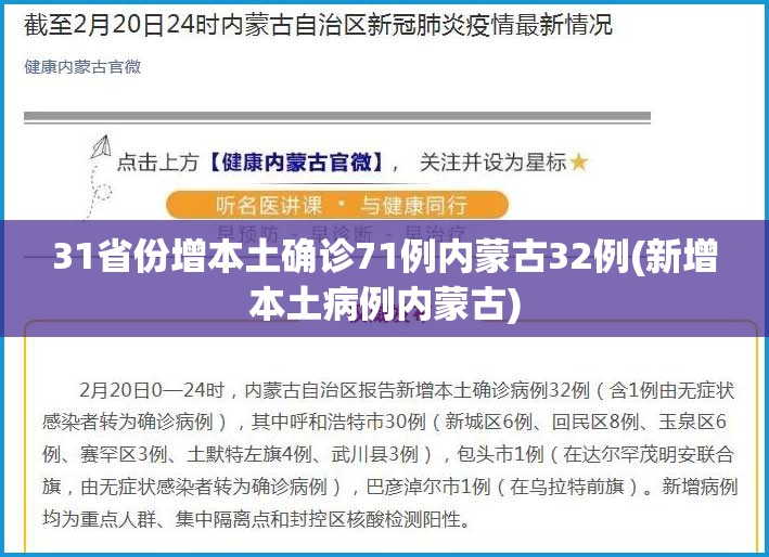 31省份增本土确诊71例内蒙古32例(新增本土病例内蒙古) 31省份增本土确诊71例内蒙古32例(新增本土病例内蒙古)