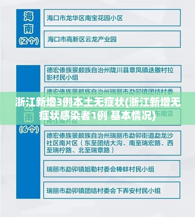 浙江新增3例本土无症状(浙江新增无症状感染者1例 基本情况) 浙江新增3例本土无症状(浙江新增无症状感染者1例 基本情况)