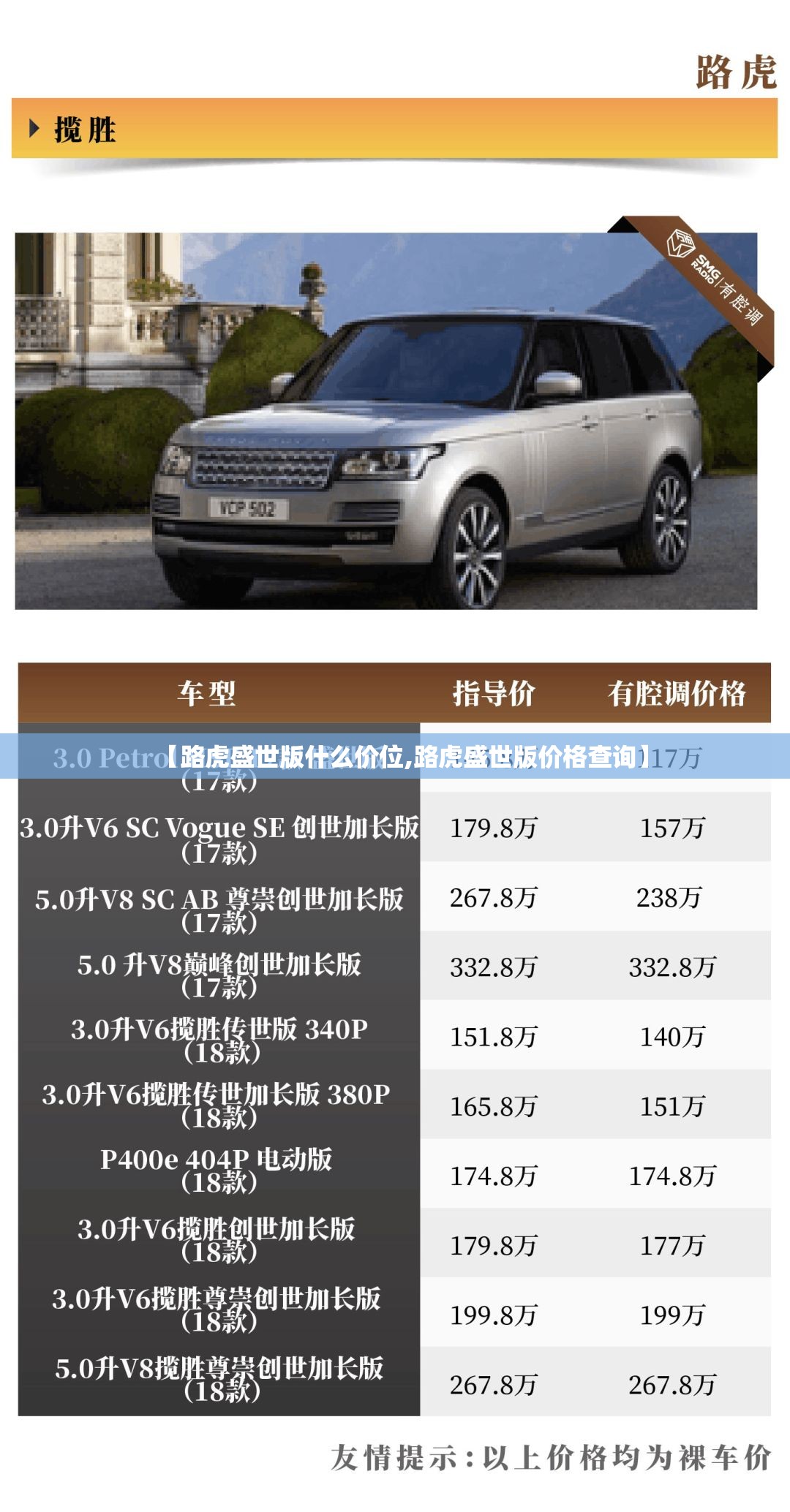 【路虎盛世版什么价位,路虎盛世版价格查询】