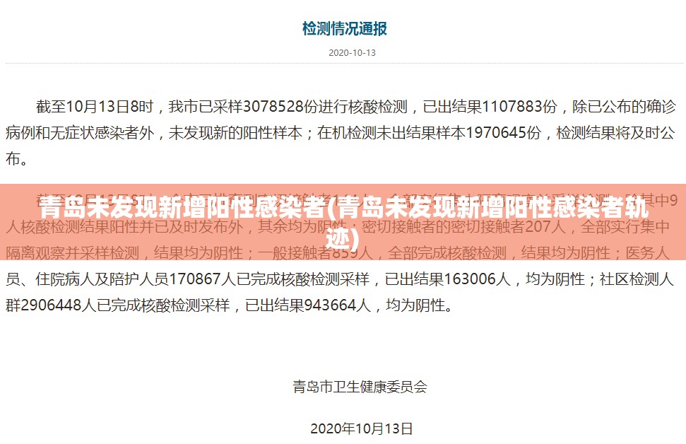 青岛未发现新增阳性感染者(青岛未发现新增阳性感染者轨迹) 青岛未发现新增阳性感染者(青岛未发现新增阳性感染者轨迹)