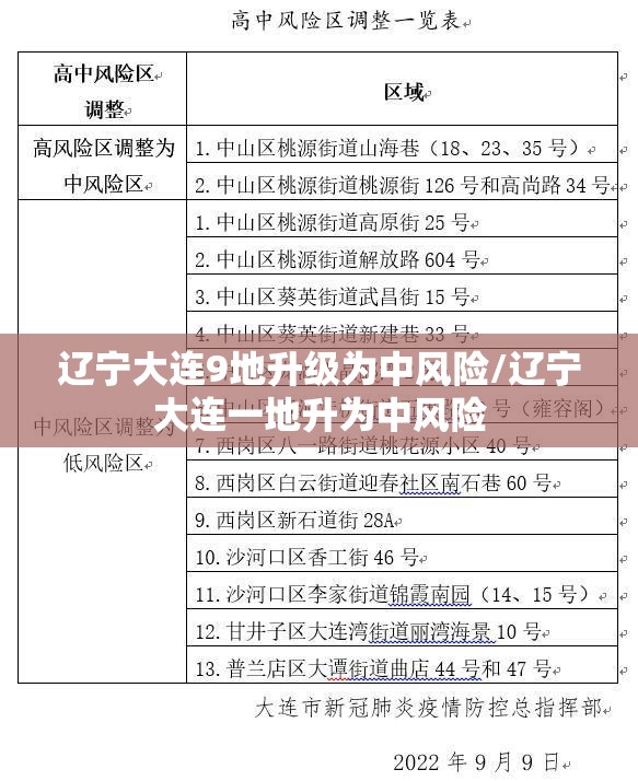 辽宁大连9地升级为中风险/辽宁大连一地升为中风险 辽宁大连9地升级为中风险/辽宁大连一地升为中风险