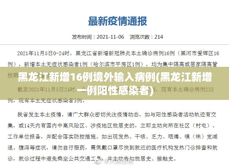 黑龙江新增16例境外输入病例(黑龙江新增一例阳性感染者) 黑龙江新增16例境外输入病例(黑龙江新增一例阳性感染者)