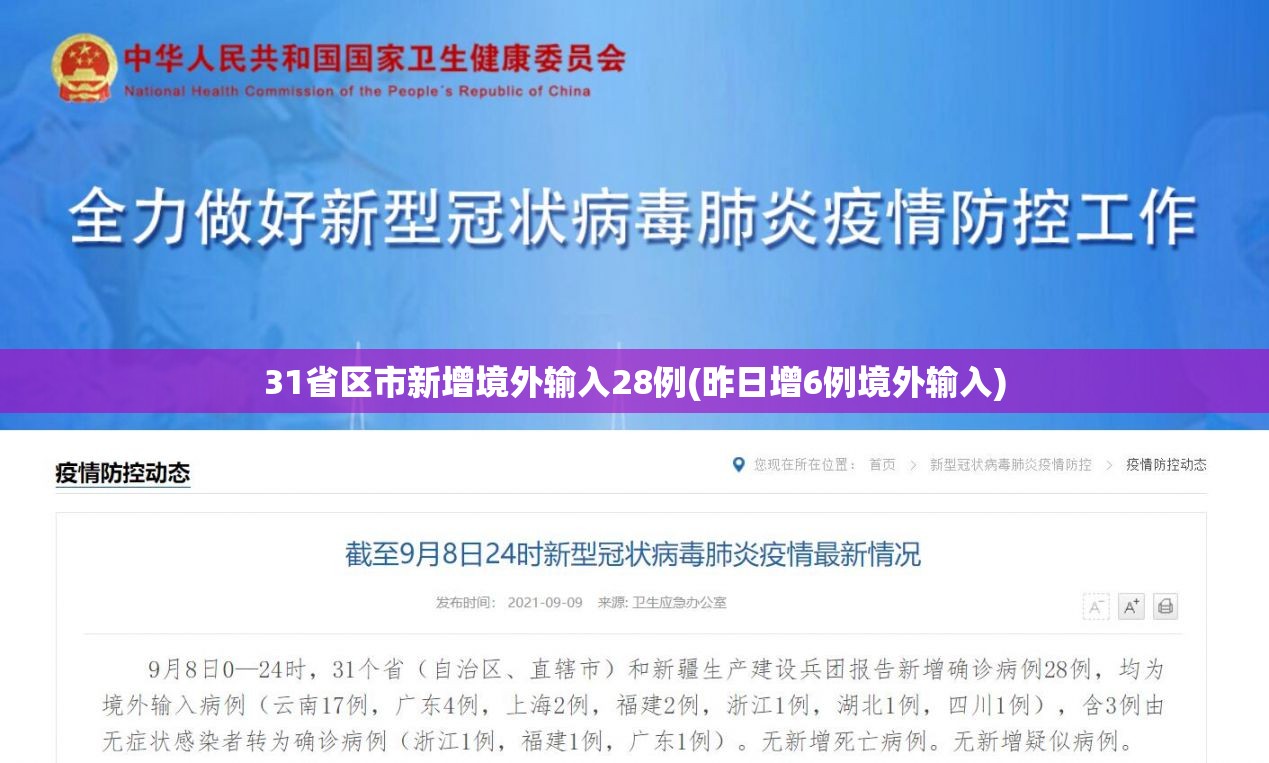 31省区市新增境外输入28例(昨日增6例境外输入)