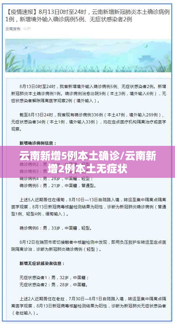 云南新增5例本土确诊/云南新增2例本土无症状