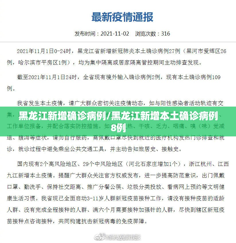 黑龙江新增确诊病例/黑龙江新增本土确诊病例8例 黑龙江新增确诊病例/黑龙江新增本土确诊病例8例