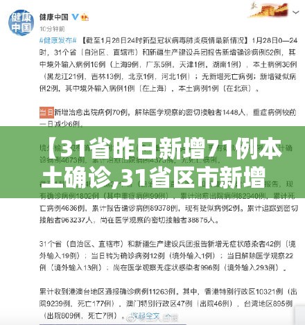 【31省昨日新增71例本土确诊,31省区市新增62例本土确】