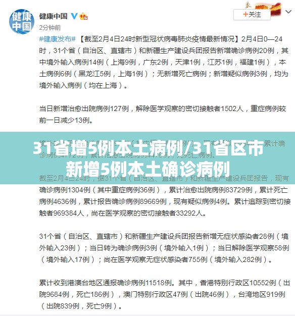 31省增5例本土病例/31省区市新增5例本土确诊病例 31省增5例本土病例/31省区市新增5例本土确诊病例