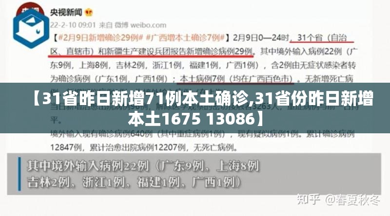 【31省昨日新增71例本土确诊,31省份昨日新增本土1675 13086】 【31省昨日新增71例本土确诊,31省份昨日新增本土1675 13086】