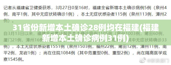 31省份新增本土确诊28例均在福建(福建新增本土确诊病例31例) 31省份新增本土确诊28例均在福建(福建新增本土确诊病例31例)